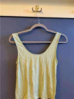 Mango Light Green Ribbed Scoop-Neck Tank Top
